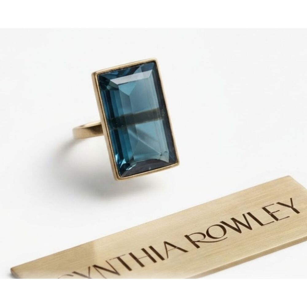 Cynthia Rowley Women's Large Lapis Princess Rectangle Cocktail Ring Sz 7 NWT 298